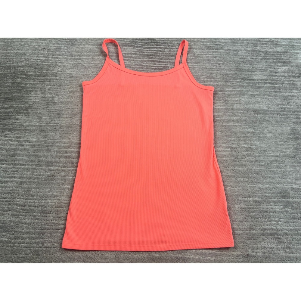 No Boundaries Camisole Women L Neon Coral Ribbed Spaghetti Strap Scoop Neck Top